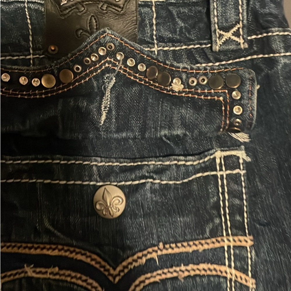 Rock Revival Men's Relaxed Jeans - Dark Blue with Tan Stitching